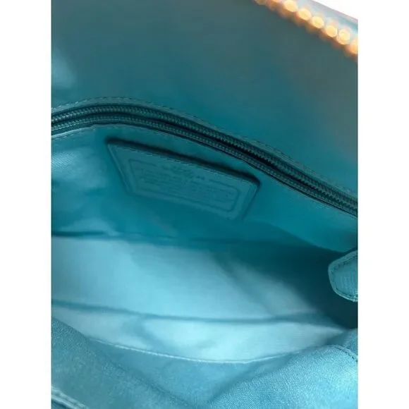 Coach Mini Turquoise Leather Crossbody Bag With Adjustable Strap & Zip Closure - Picture 9 of 11